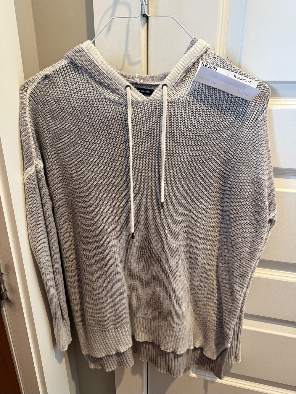 American Eagle Outfitters Light Gray Knit Hooded Sweater
